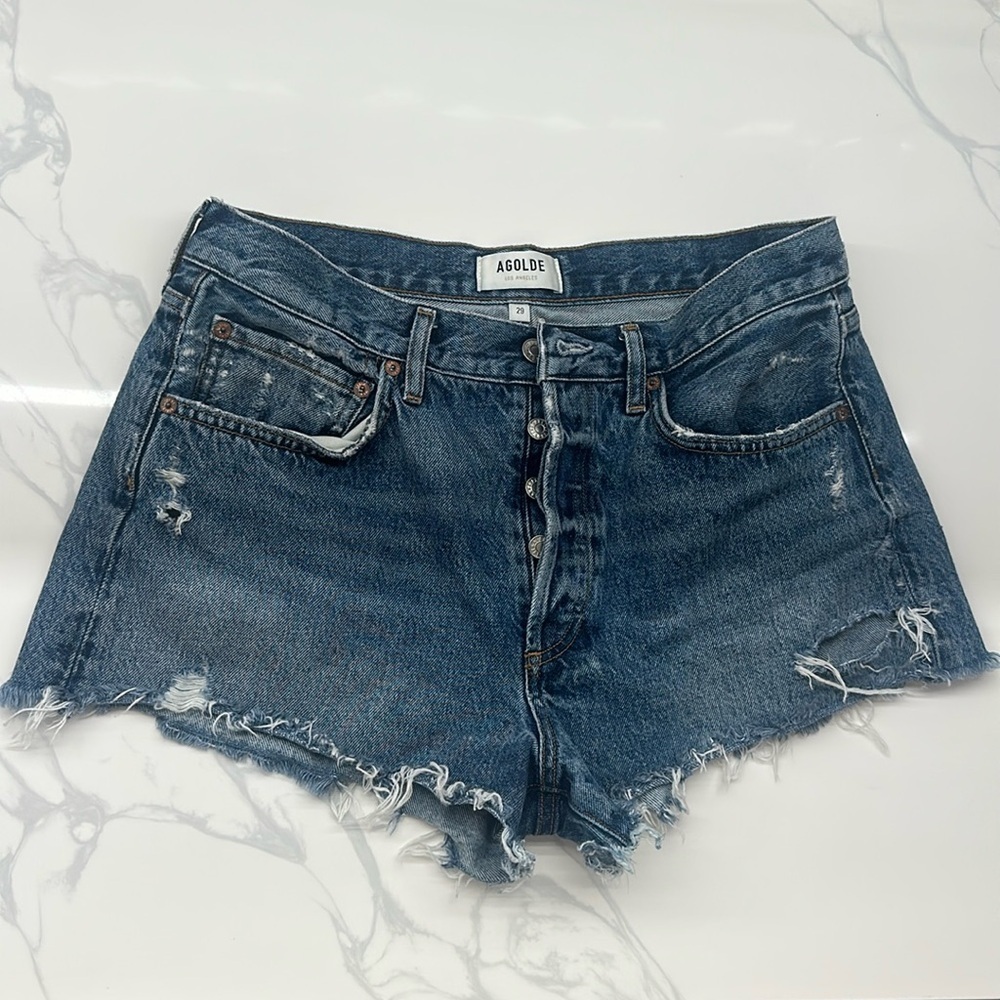 Agolde PARKER VINTAGE CUT OFF SHORT IN DARK SWAPMEET in size 29 - Picture 7 of 14